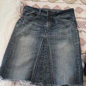 Hydraulic Faded Blue Denim Midi Skirt